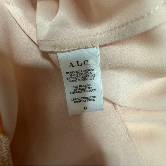 NWT A.L.C. Sidney Silk Dress in Pale Pink and Metallic Gold 0 - Picture 11 of 12